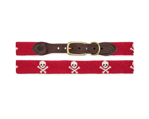 Skull And Crossbones Needlepoint Dog Collar (Red)