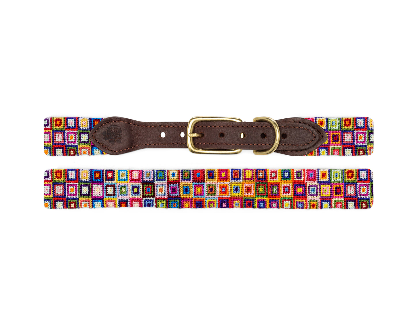 Multi-Colored Squares Needlepoint Dog Collar