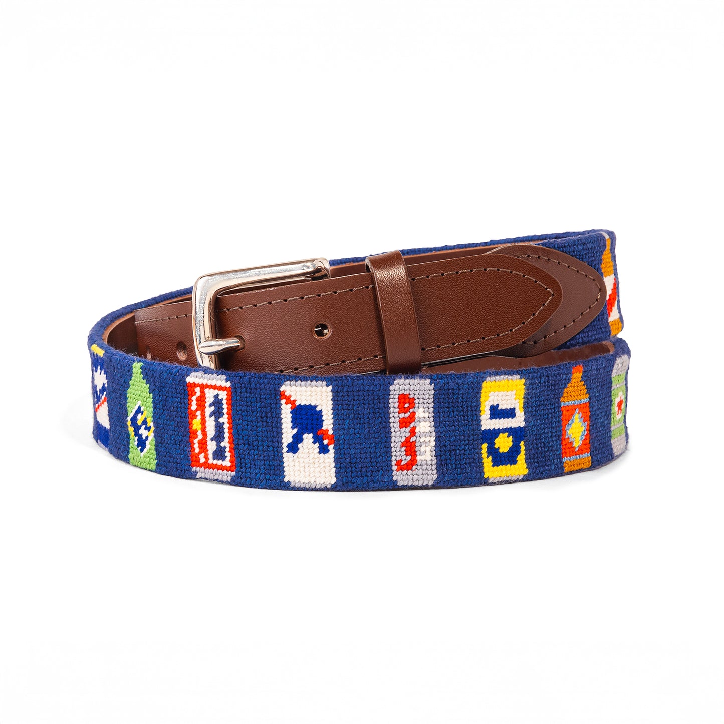 Beer Bottles Needlepoint Belt on Navy