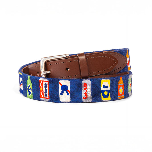 Beer Bottles Needlepoint Belt on Navy