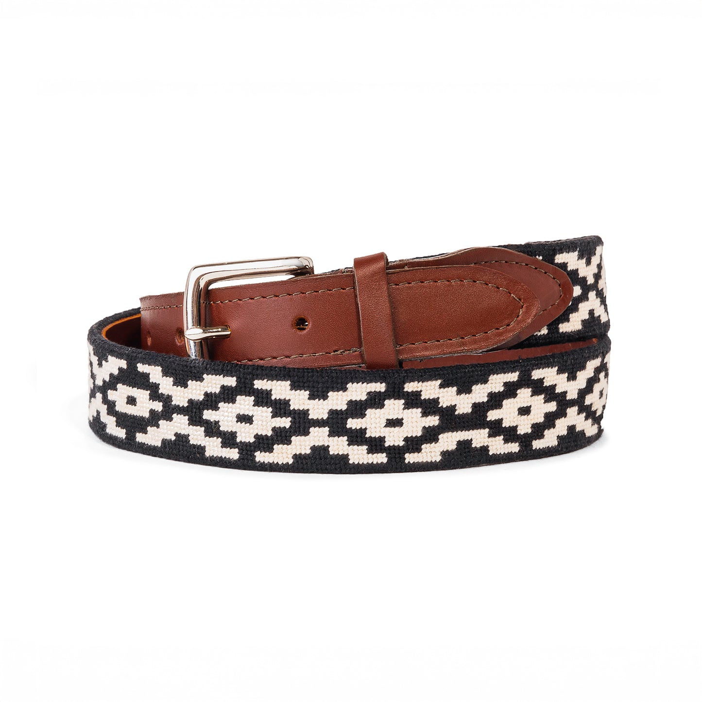 Black and White Aztec Needlepoint Belt