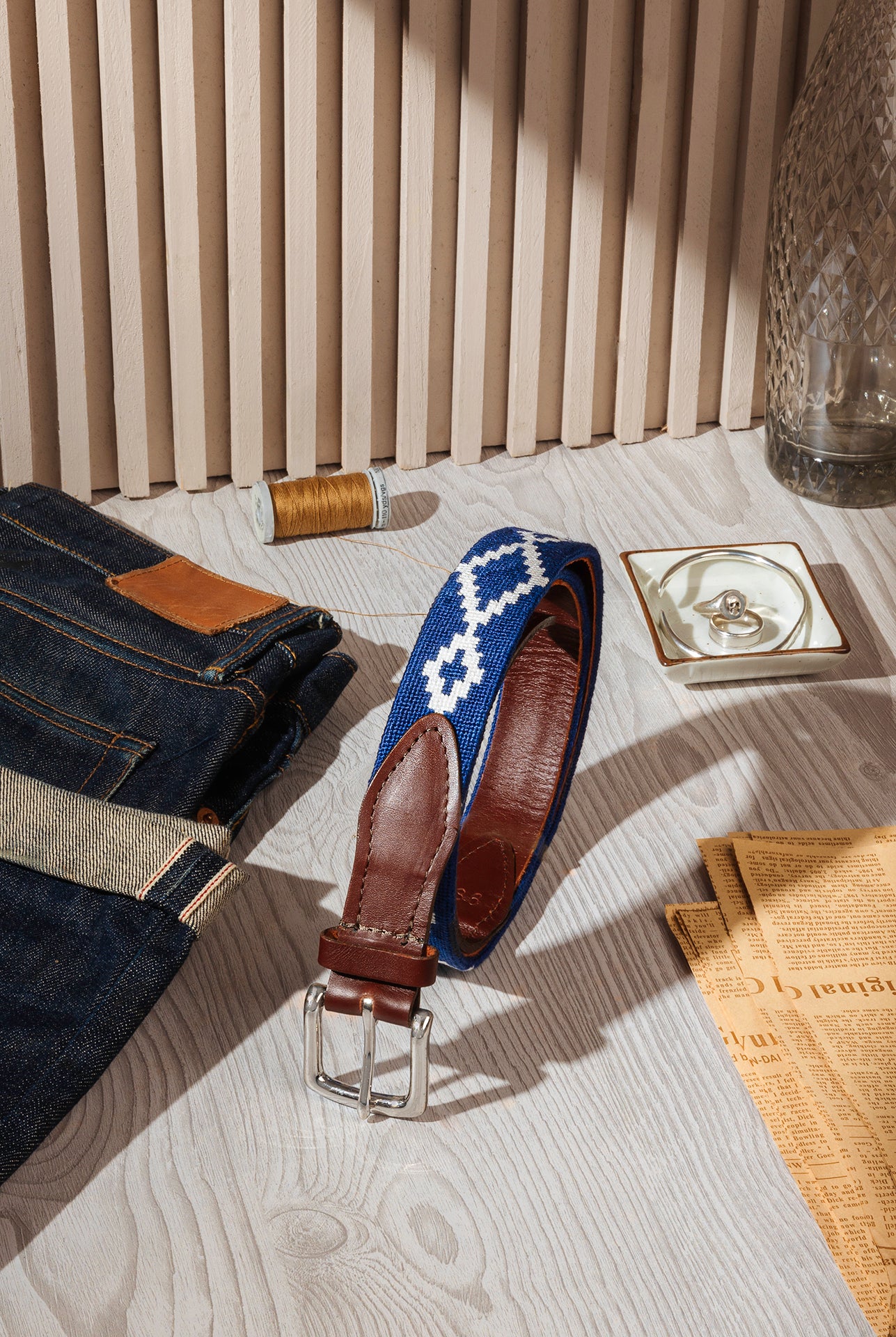 Navy Blue Lattice Needlepoint Belt