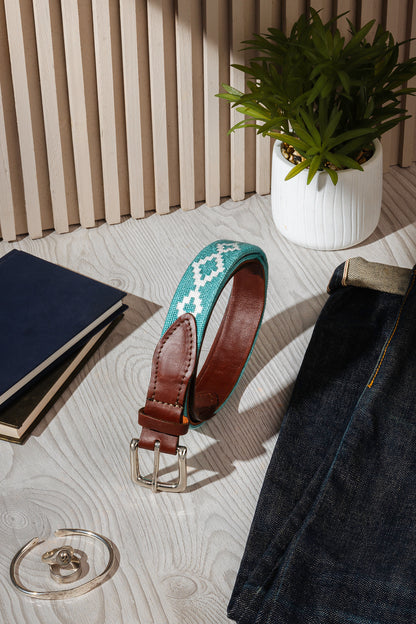 Teal Lattice Needlepoint Belt