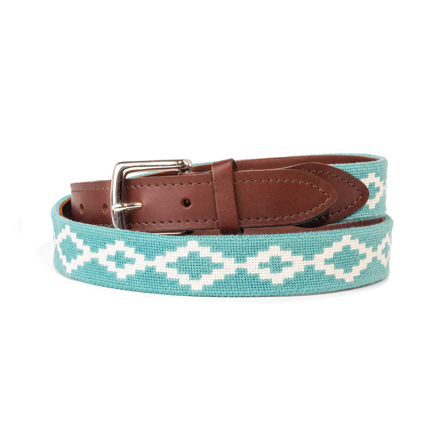 Teal Lattice Needlepoint Belt