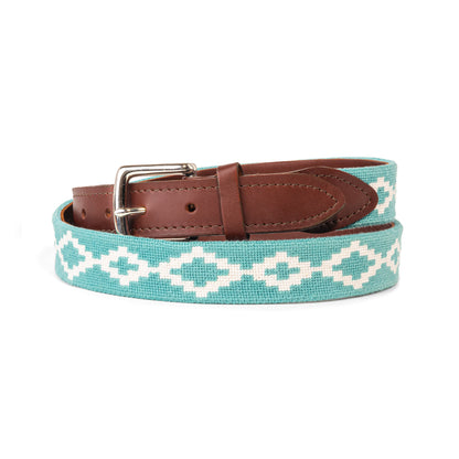 Teal Lattice Needlepoint Belt