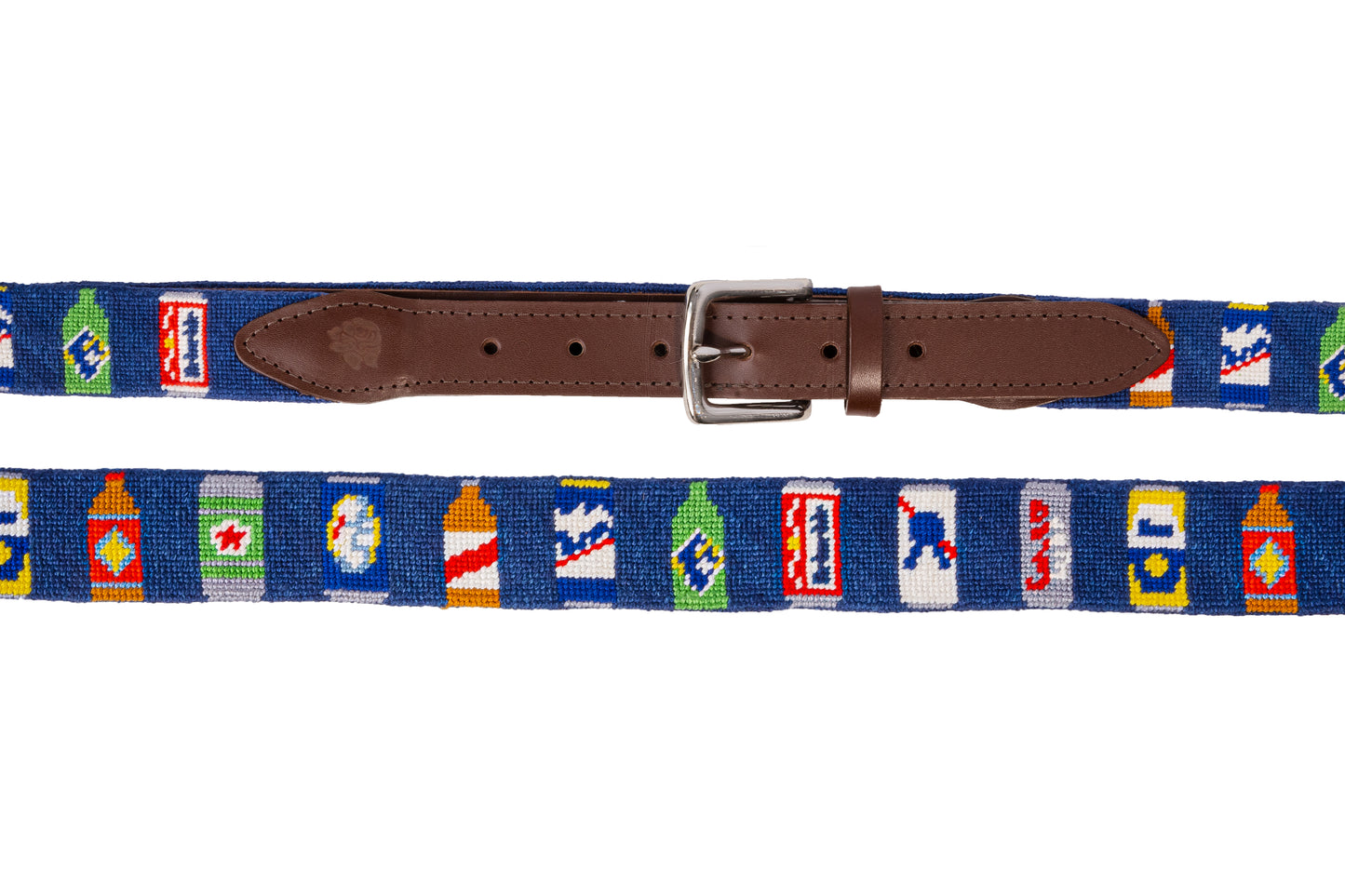 Beer Bottles Needlepoint Belt on Navy
