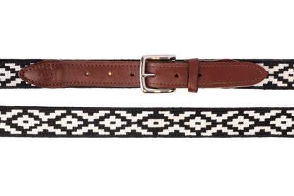 Black and White Aztec Needlepoint Belt