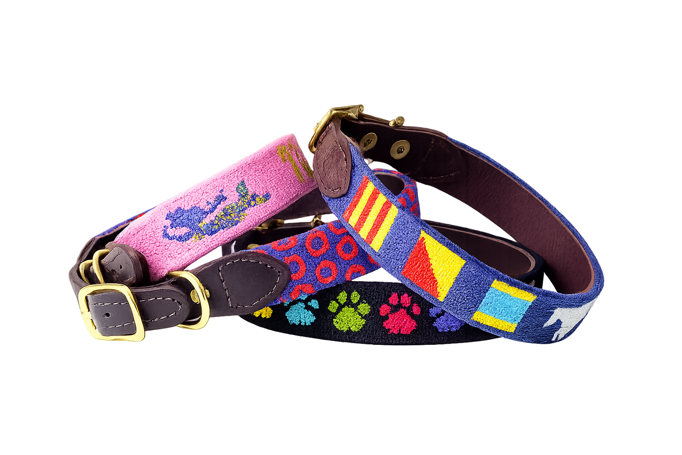 Colorful embroidered needlepoint dog collar by Good Threads