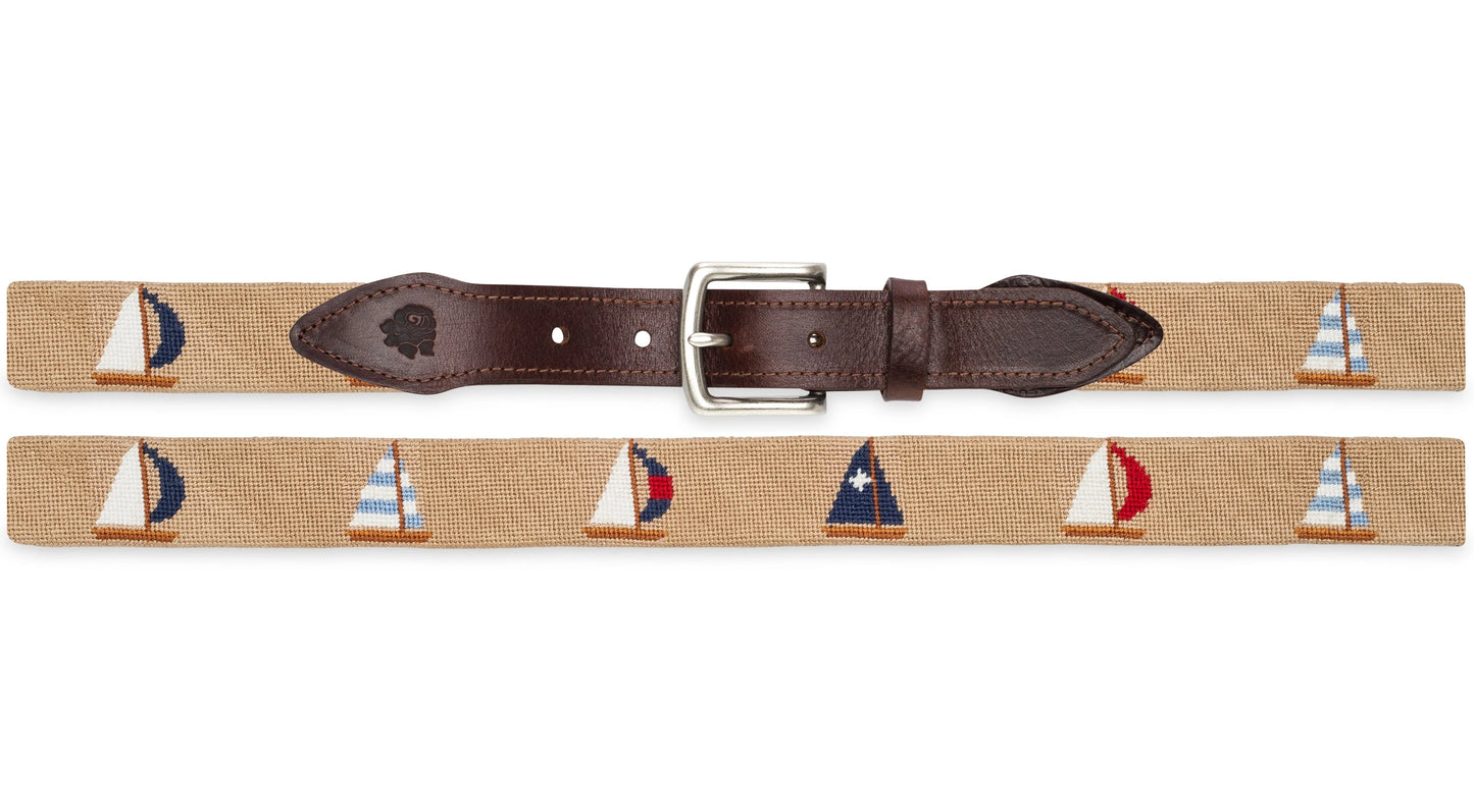 Sailboat Needlepoint Belt (Tan)