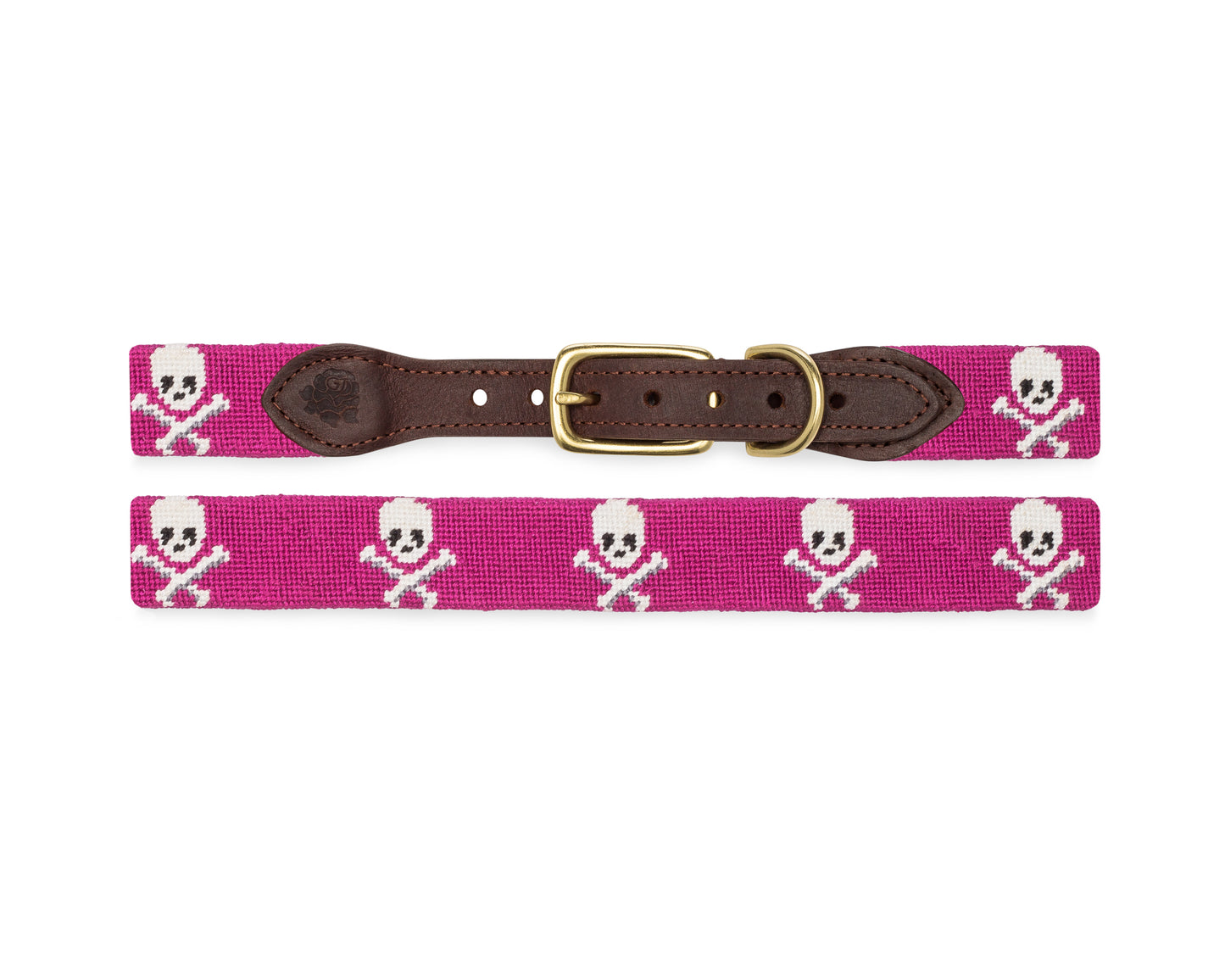 Skull And Crossbones Needlepoint Dog Collar (Fuchsia)