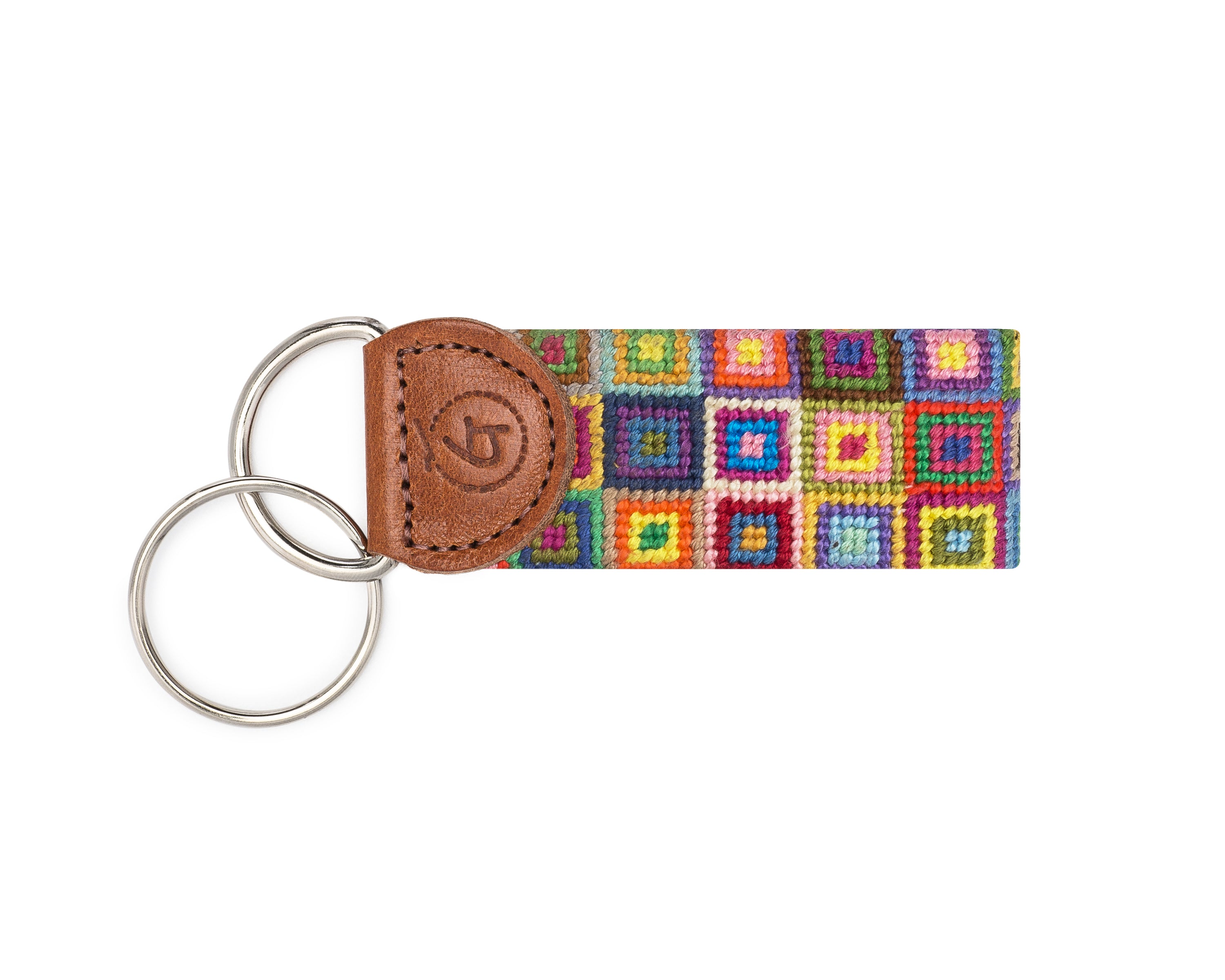 Multi-Colored Squares Needlepoint Keychain