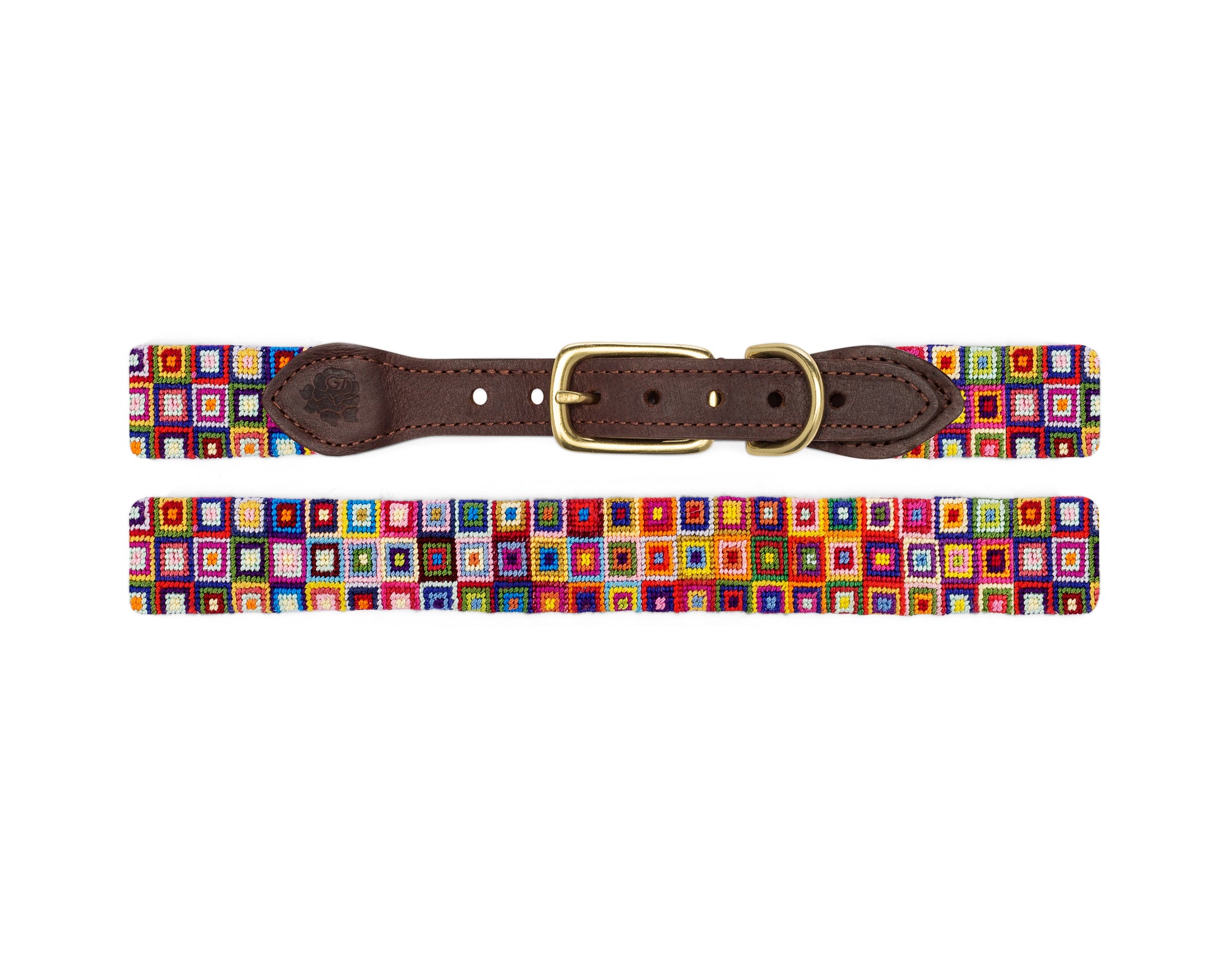 Multi-Colored Squares Needlepoint Dog Collar