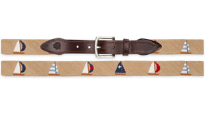 Sailboat Needlepoint Belt  Navy and Tan backgrounds available