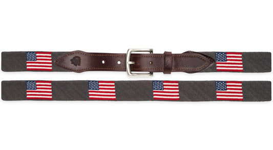 American Flag Needlepoint Belt in Dark Gray
