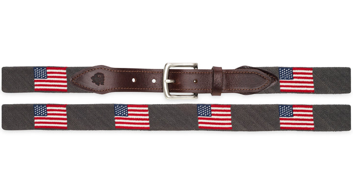 American Flag Needlepoint Belt in Dark Gray