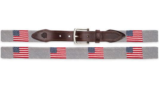 American Flag Needlepoint Belt (Light Gray)