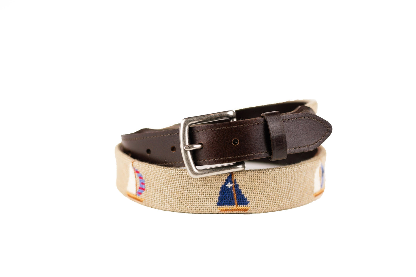 Sailboat Needlepoint Belt (Tan)
