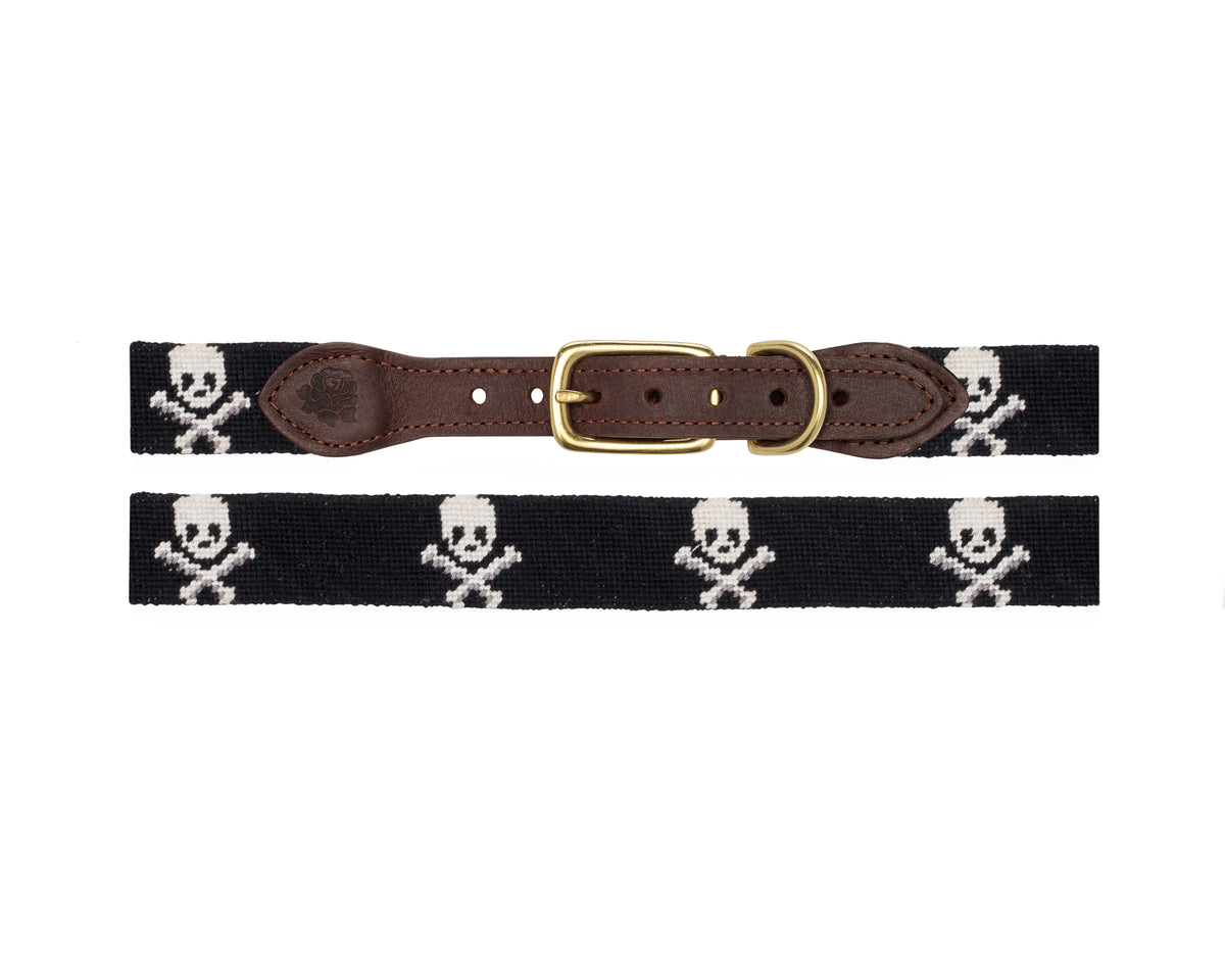 Skull And Crossbones Needlepoint Dog Collar (Black)