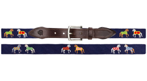 Horses In Blankets Needlepoint Belt (Navy)