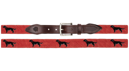 Black Lab Needlepoint Belt (Salmon)