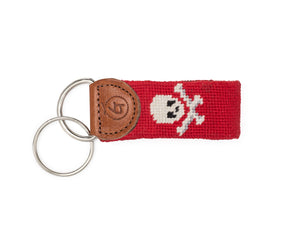 Skull And Crossbones Needlepoint Keychain (Red)