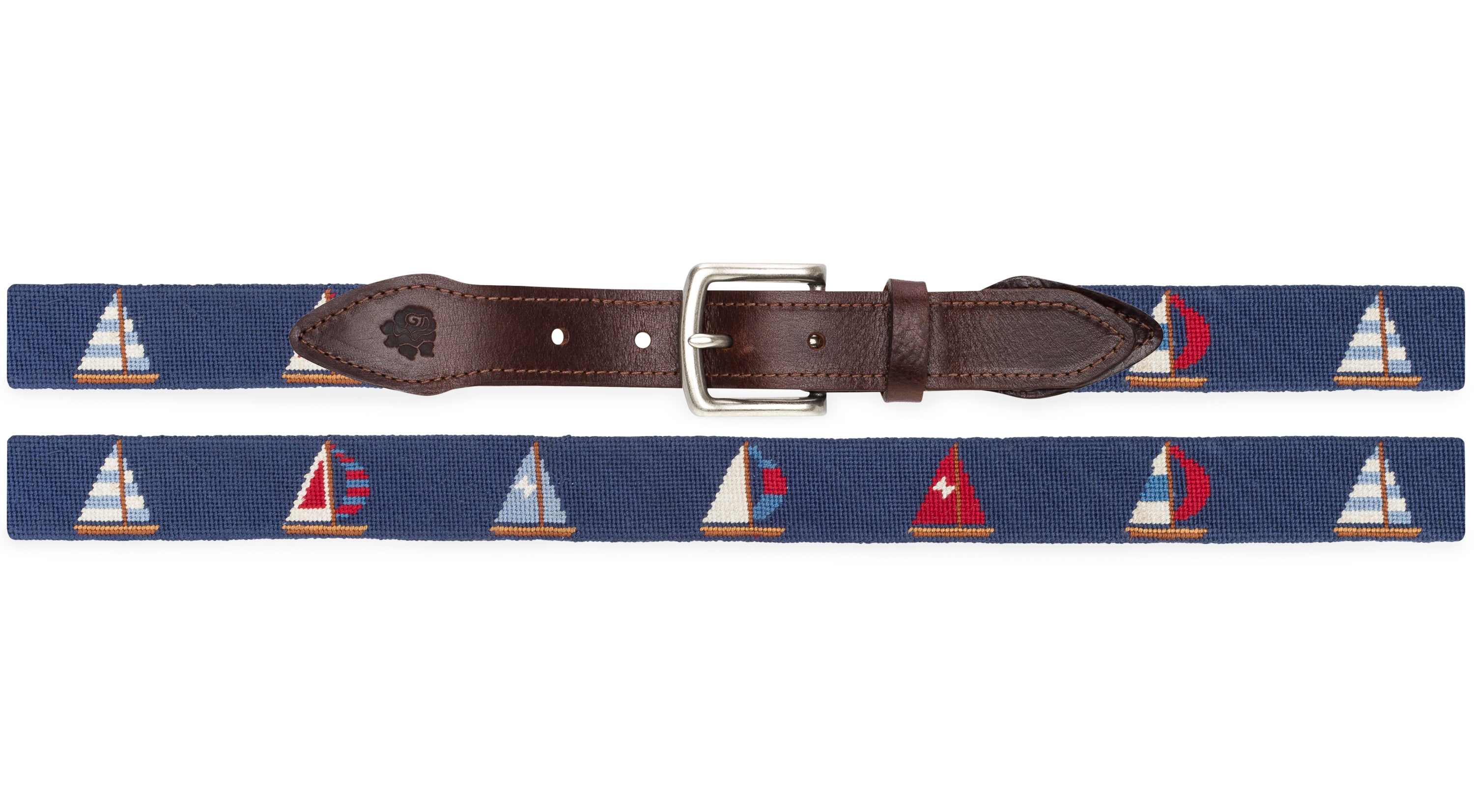 Sailboat Needlepoint Belt Navy and Tan backgrounds available 