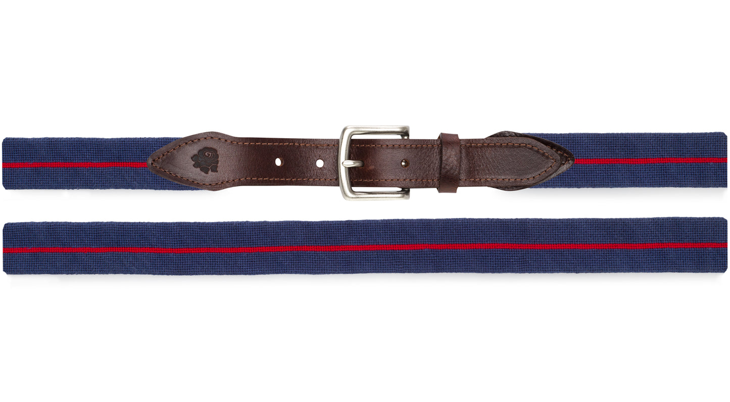 Surcingle Needlepoint Belt (Red and Navy)