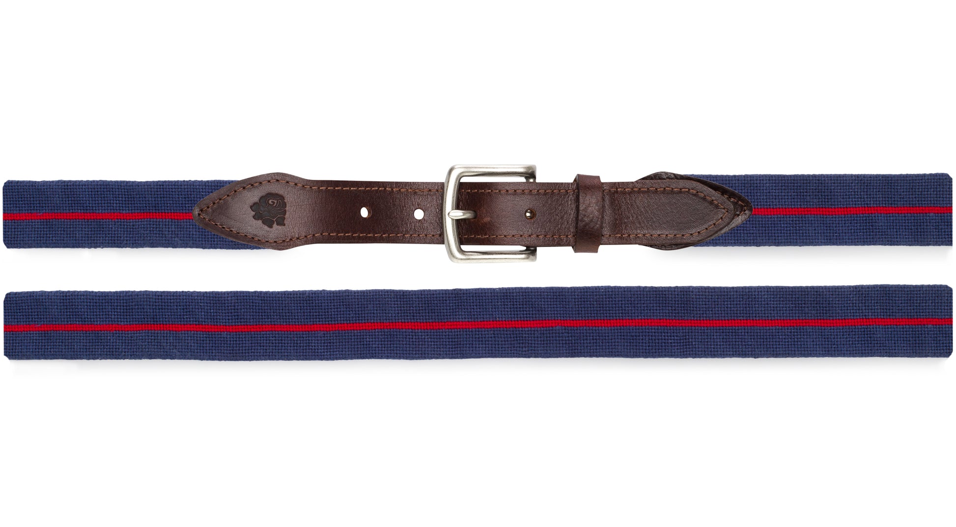 Surcingle Needlepoint Belt (Red and Navy)