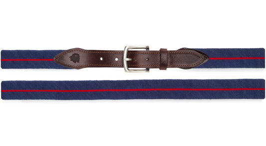 Surcingle Needlepoint Belt (Red and Navy)